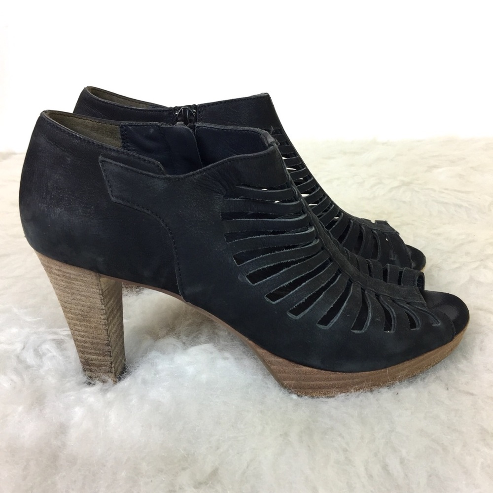 PAUL GREEN  Tasha Sandal Black Nubuck Heels Sz 7